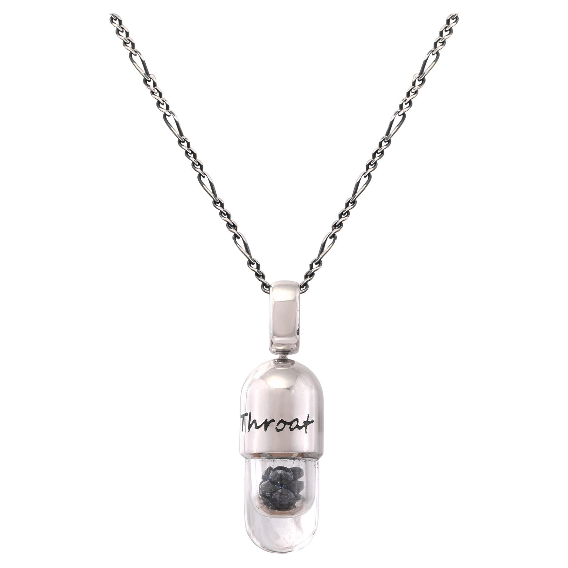 Tichu Blue Sapphire Throat Chakra Pendant & Chain in 925 Silver & Crystal(sil)  For Sale