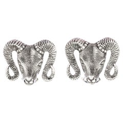 Used Tichu Brown Diamond and Crystal Quartz Ram Face Cufflink in Sterling Silver
