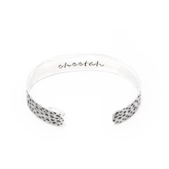 Tichu Brown Diamond Cheetah Eye Cuff Sterling Silver and Crystal Quartz Size M