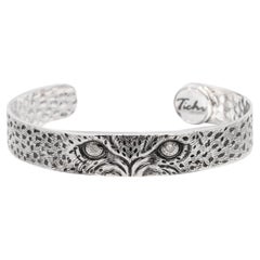 Tichu Brown Diamond Cheetah Eye Cuff Sterling Silver and Crystal Quartz Size M