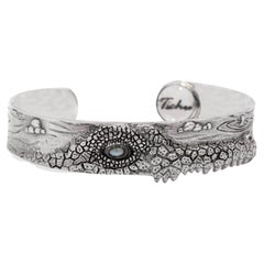 Tichu Cat's Eye Crocodile Eye Cuff Sterling Silver and Crystal Quartz Size M
