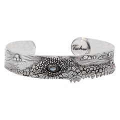 Tichu Cat's Eye Crocodile Eye Cuff Sterling Silver and Crystal Quartz Size S