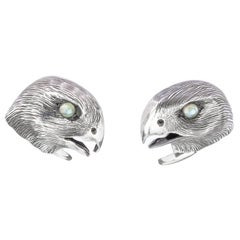 Tichu Cats Eye Falcon Face Cufflink in Sterling Silver