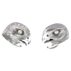 Tichu Cats Eye Falcon Face Cufflink in Sterling Silver