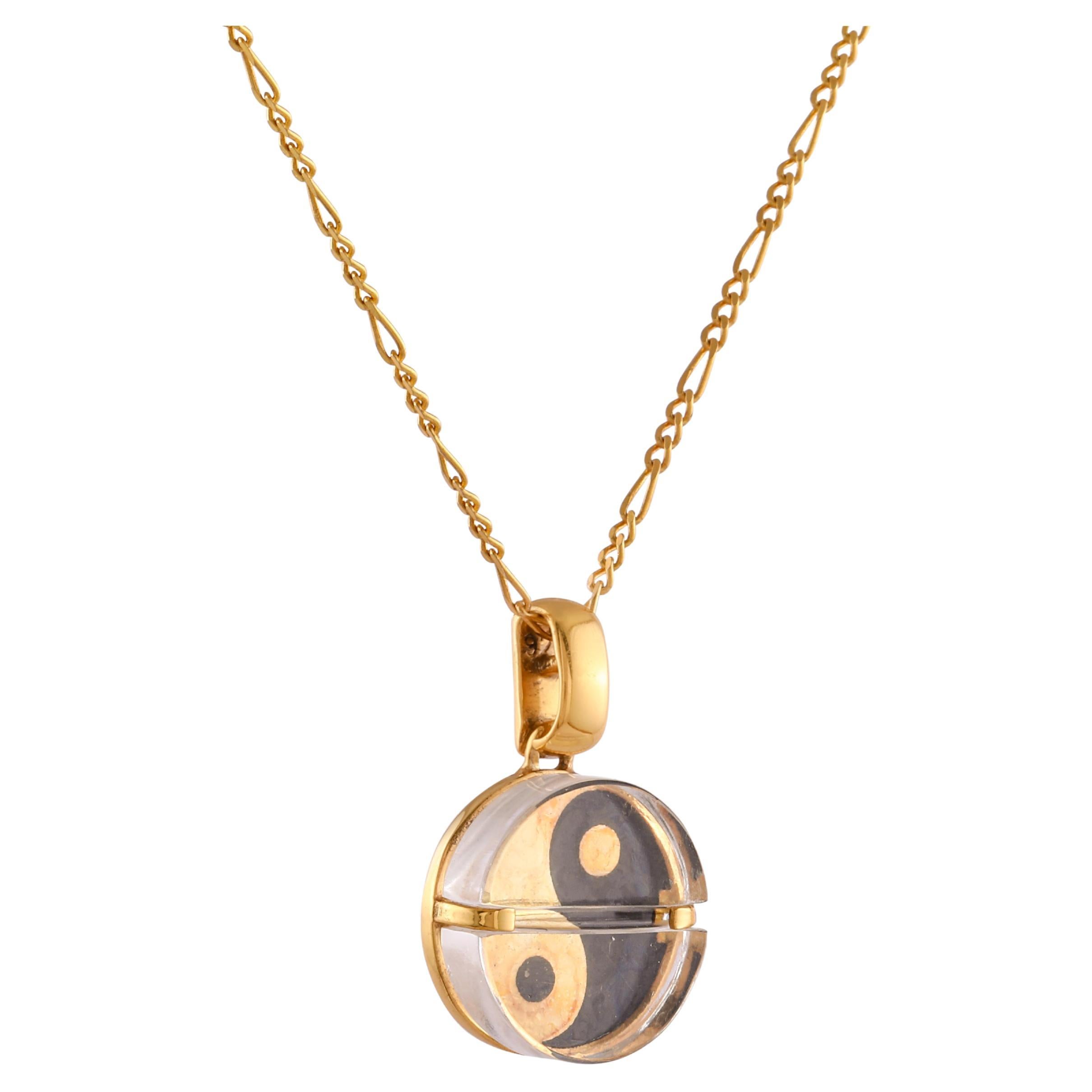 Tichu Chi Pill Pendant & Chain in Sterling Silver & Crystal in Gold Finish 