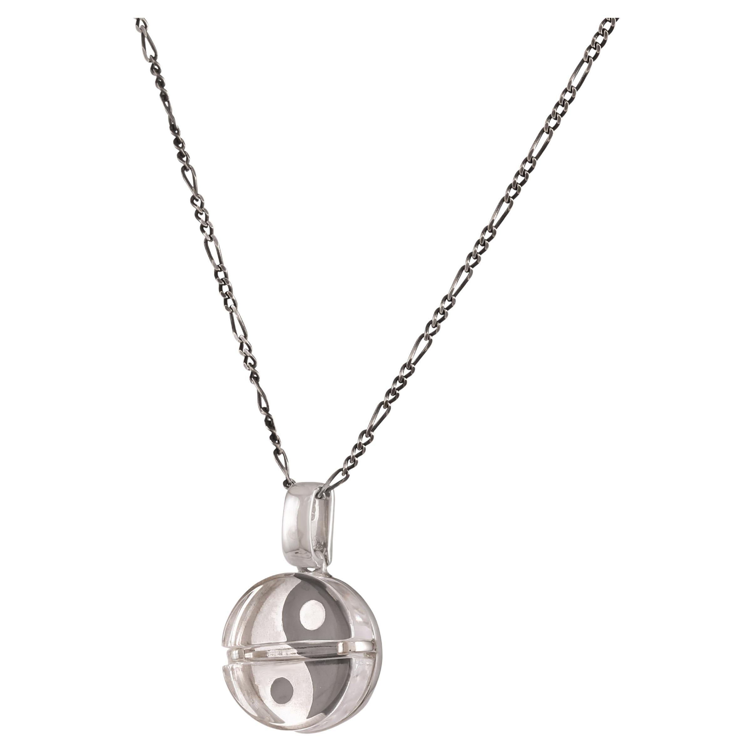 Tichu Chi Pill Pendant & Chain in Sterling Silver & Crystal in Silver Finish  For Sale