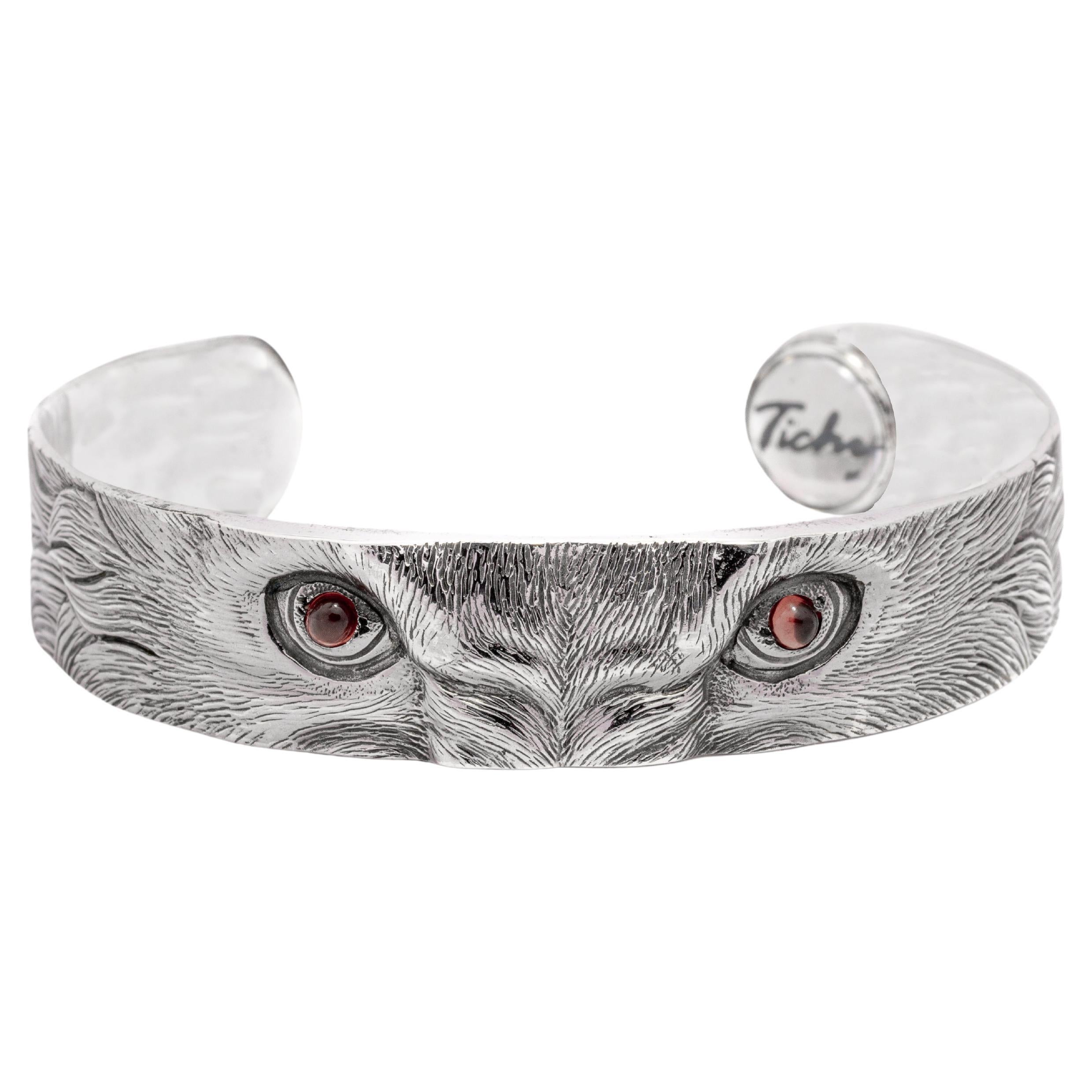 Tichu Citrine Lion Eyes Cuff in Sterling Silver and Crystal Quartz, 'Size L' For Sale