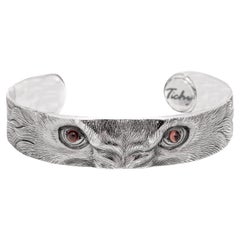 Tichu Citrine Lion Eyes Cuff in Sterling Silver and Crystal Quartz, 'Size L'