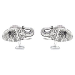 Tichu Diamond and Crystal Quartz Tusked Elephant Cufflink in Sterling Silver