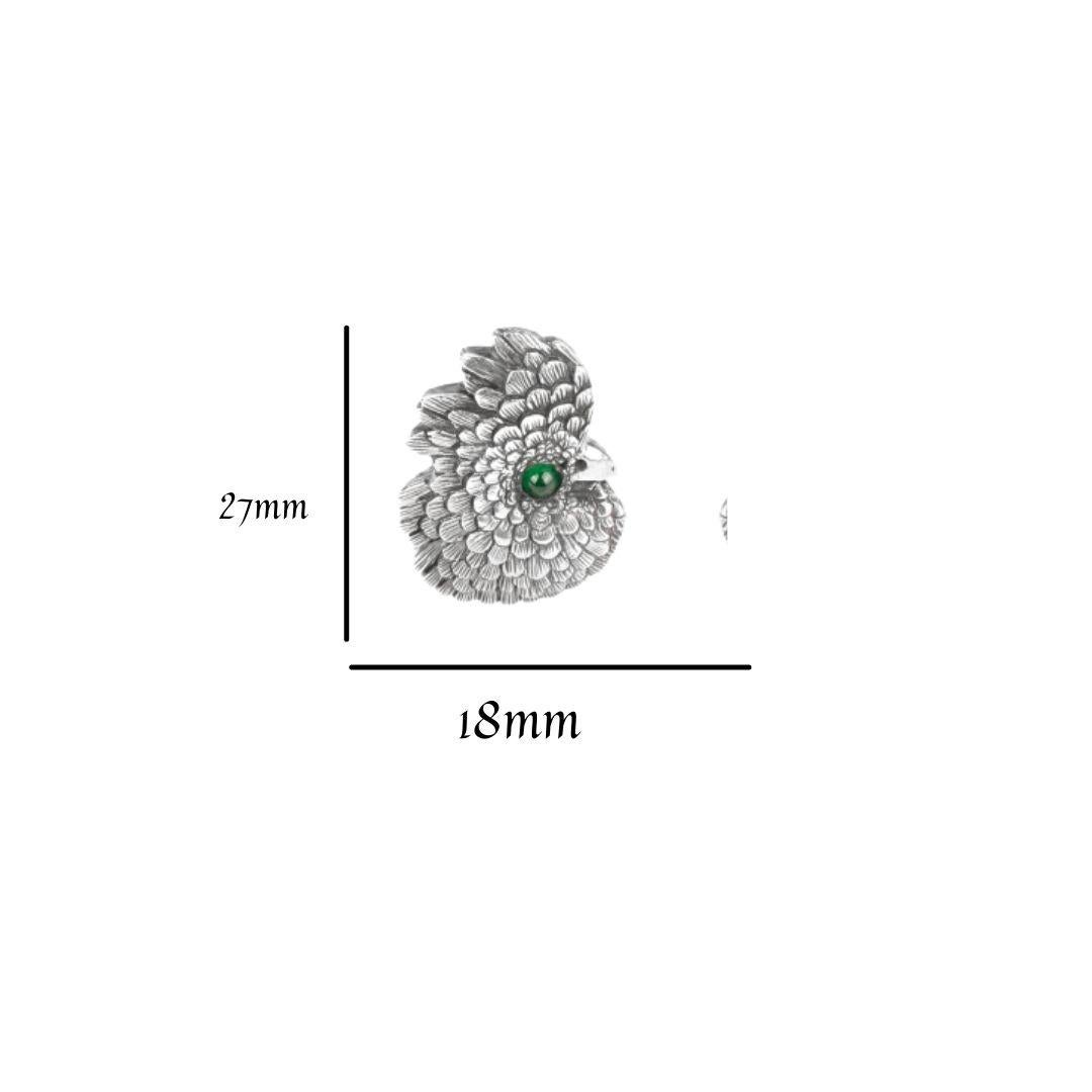 Tichu Smaragd und Kristallquarz Kakadu Gesicht Manschettenknopf in Sterling Silber (Cabochon) im Angebot