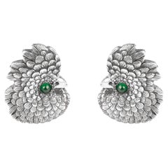 Tichu Emerald and Crystal Quartz Cockatoo Face Cufflink in Sterling Silver