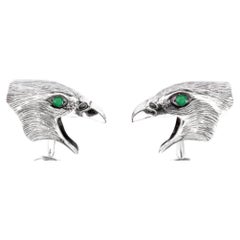 Tichu Emerald and Crystal Quartz Hawk Face Cufflink in Sterling Silver