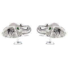 Tichu Emerald and Crystal Quartz Tusked Elephant Cufflink in Sterling Silver