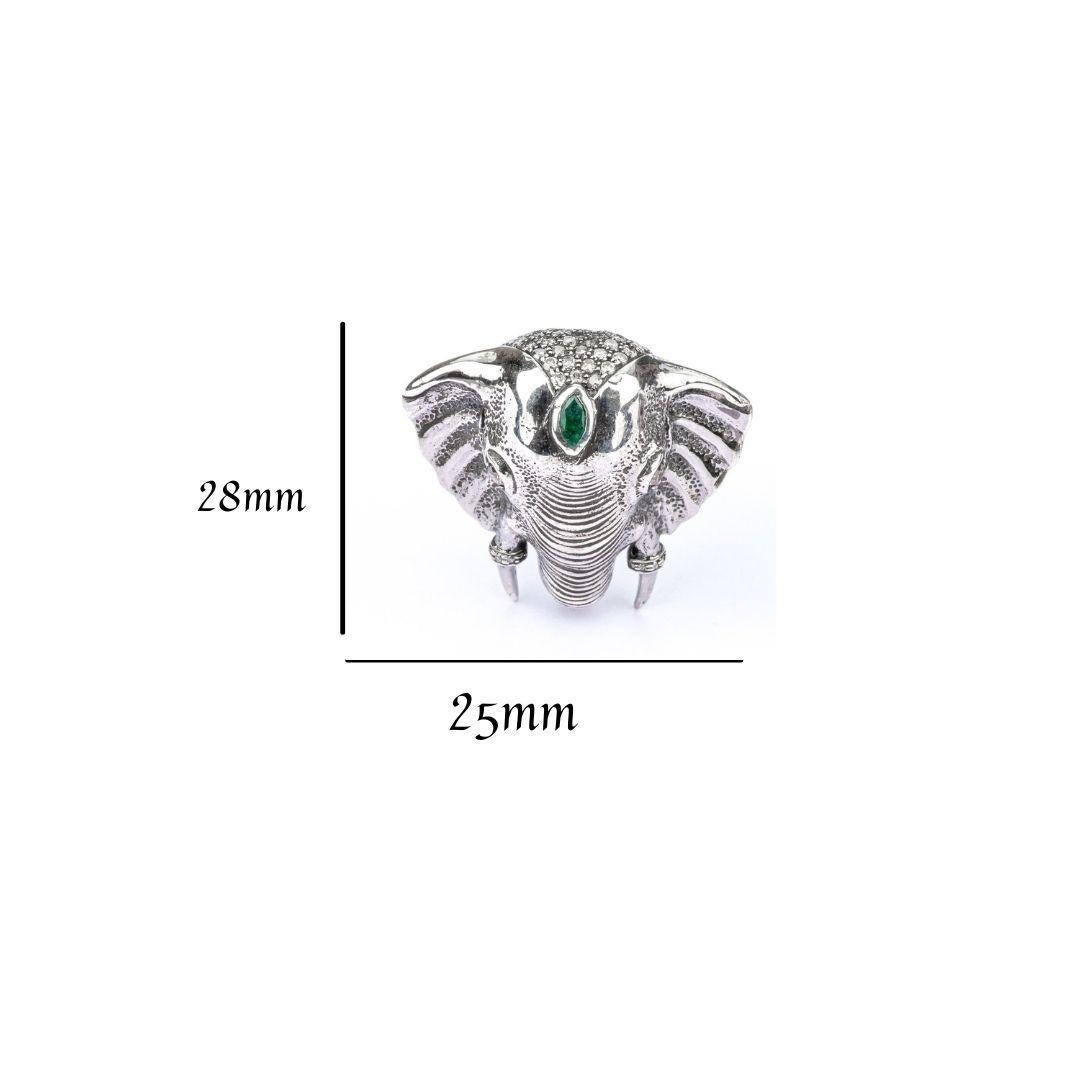 Artisan Tichu Emerald and Diamond Royal Elephant Head Cufflink in Sterling Silver