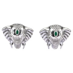 Tichu Emerald and Diamond Royal Elephant Head Cufflink in Sterling Silver
