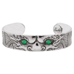 Tichu Emerald Dragon Eye Cuff Sterling Silver and Crystal Quartz Size M
