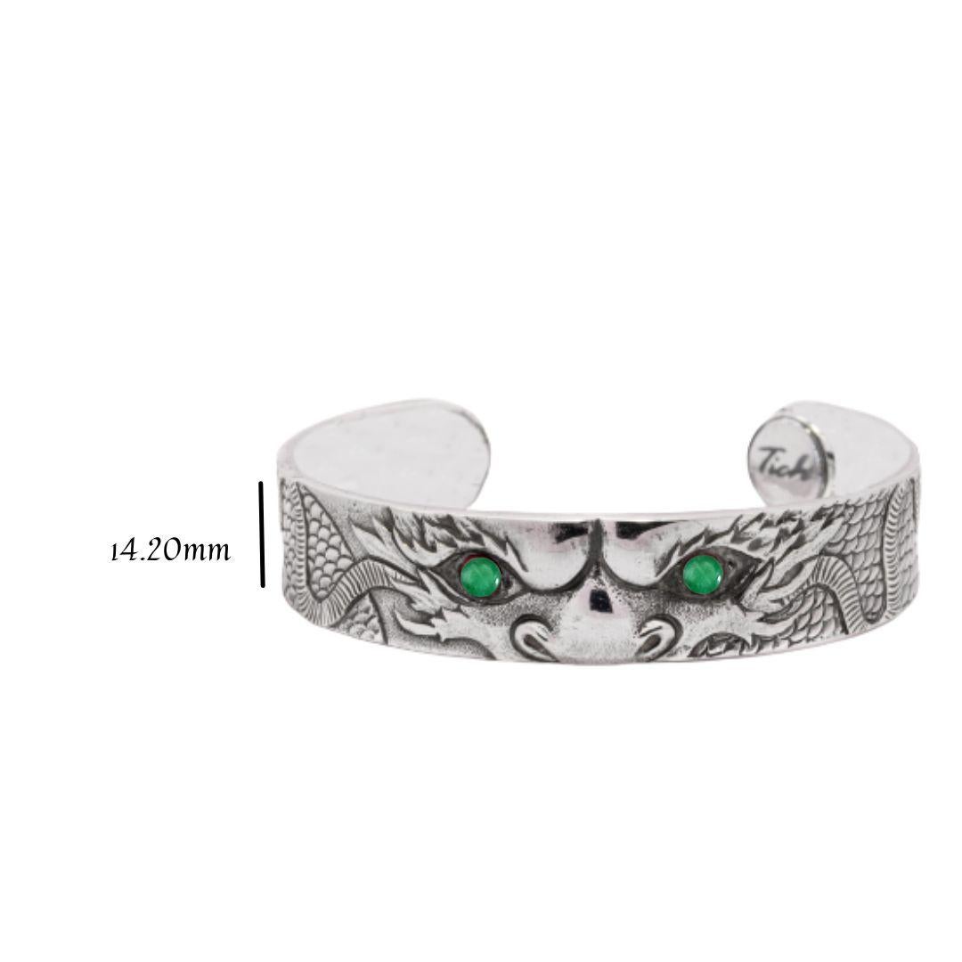 Artisan Tichu Emerald Dragon Eye Cuff Sterling Silver and Crystal Quartz Size S For Sale