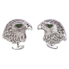 Tichu Boutons de manchette visage d'aigle en argent sterling et émeraude