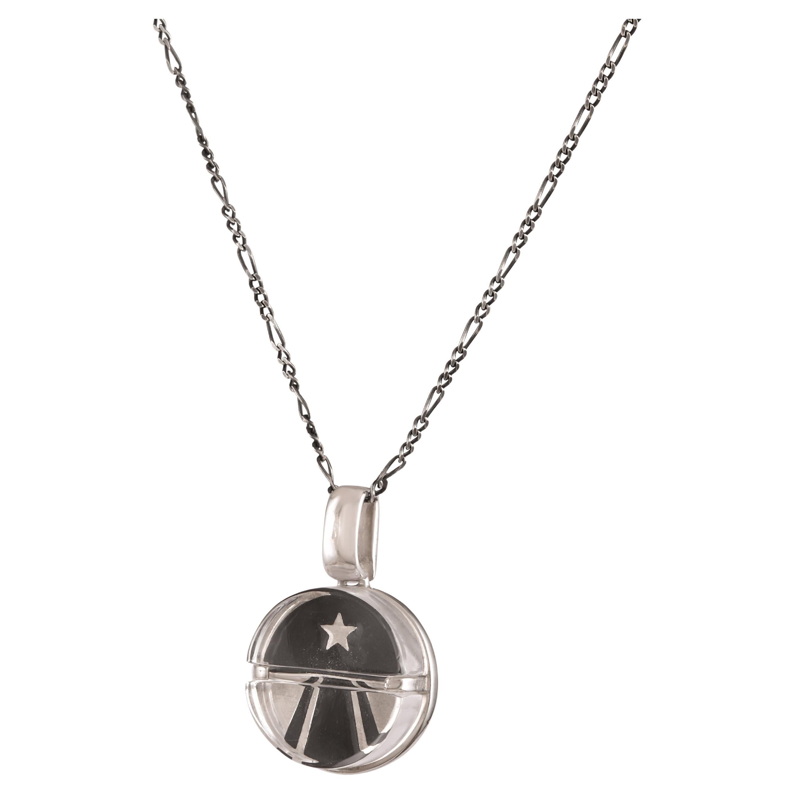 Tichu Fame Pill Pendant & Chain in Sterling Silver & Crystal in Silver Finish  For Sale