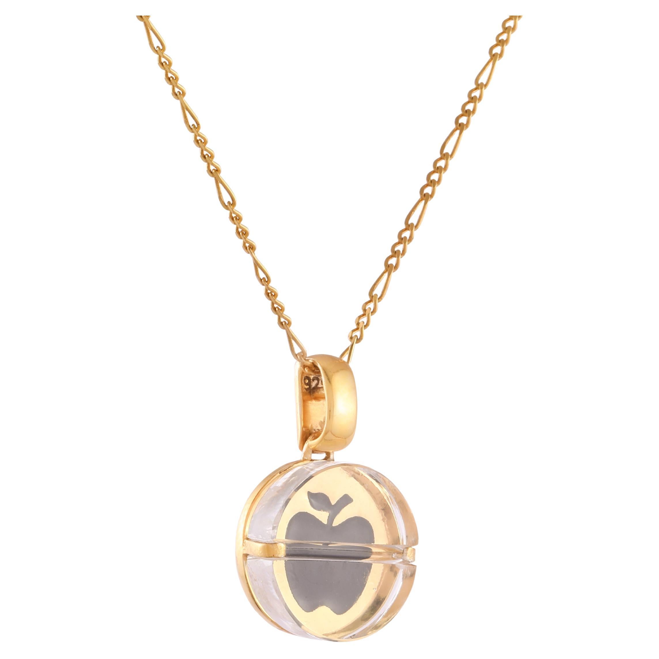 Tichu Food Pill Pendant & Chain in Sterling Silver & Crystal in Gold Finish 