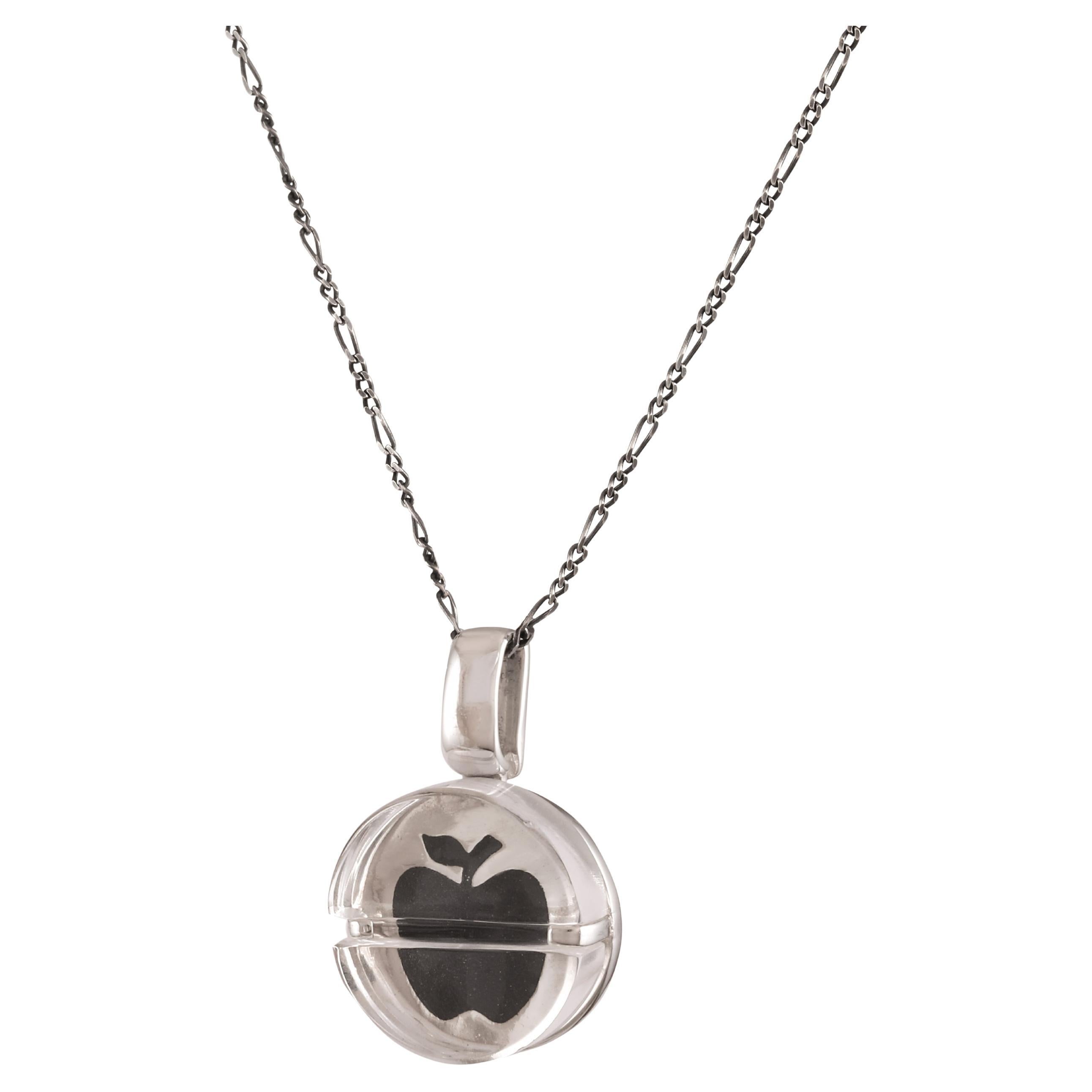 Tichu Food Pill Pendant & Chain in Sterling Silver & Crystal in Silver Finish  For Sale