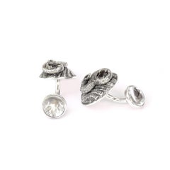 Tichu Garnet and Crystal Quartz Dragon Face Cufflink in Sterling Silver
