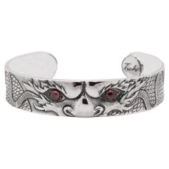Tichu Garnet Dragon Eye Cuff Sterling Silver and Crystal Quartz Size S