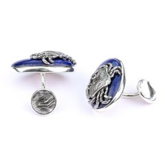 Tichu Lapiz, Black Spinel and Crystal Quartz Crab Cufflink in Sterling Silver