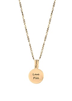 Tichu Love Pill Pendant & Chain in Sterling Silver & Crystal in Gold Finish
