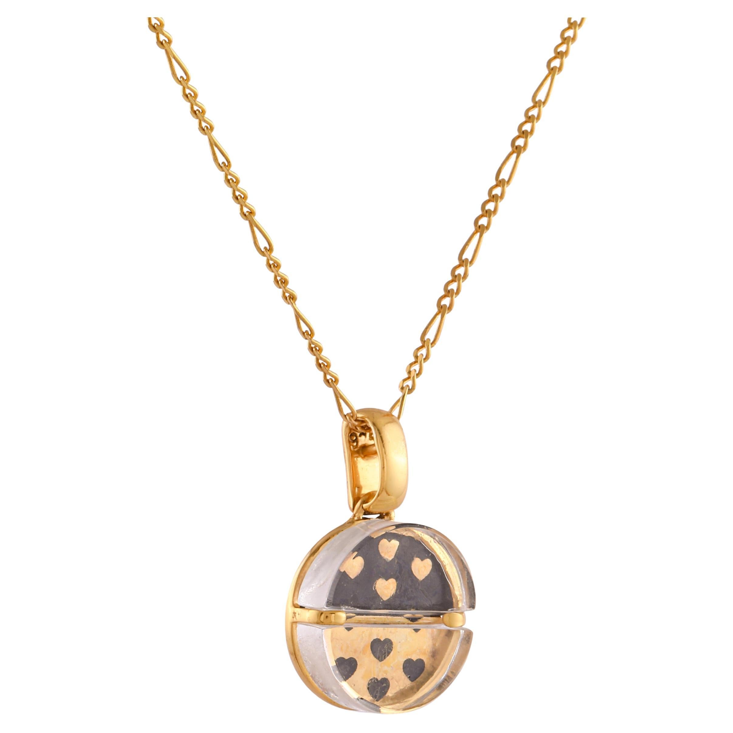Tichu Love Pill Pendant & Chain in Sterling Silver & Crystal in Gold Finish  For Sale