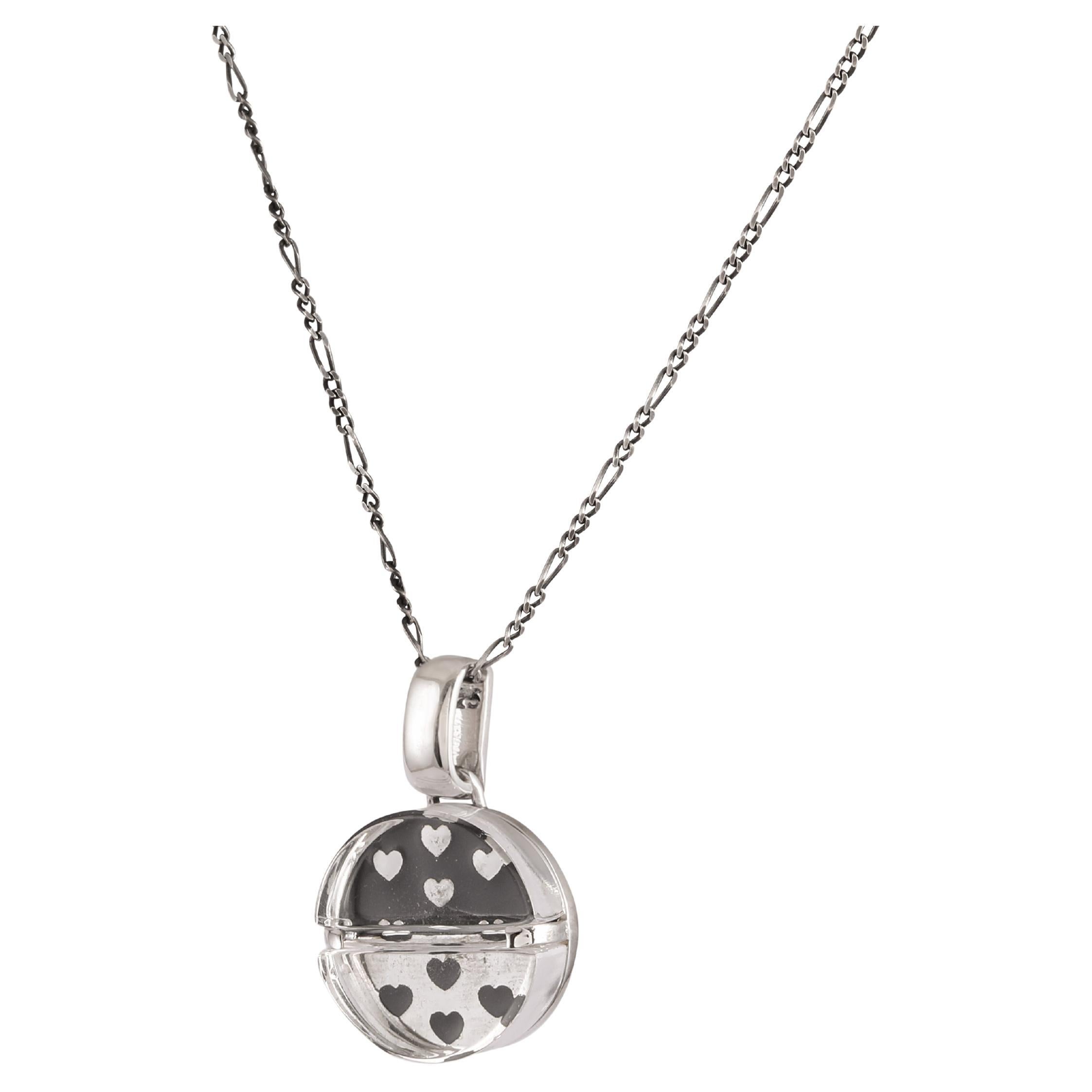 Tichu Love Pill Pendant & Chain in Sterling Silver & Crystal in Silver Finish  For Sale