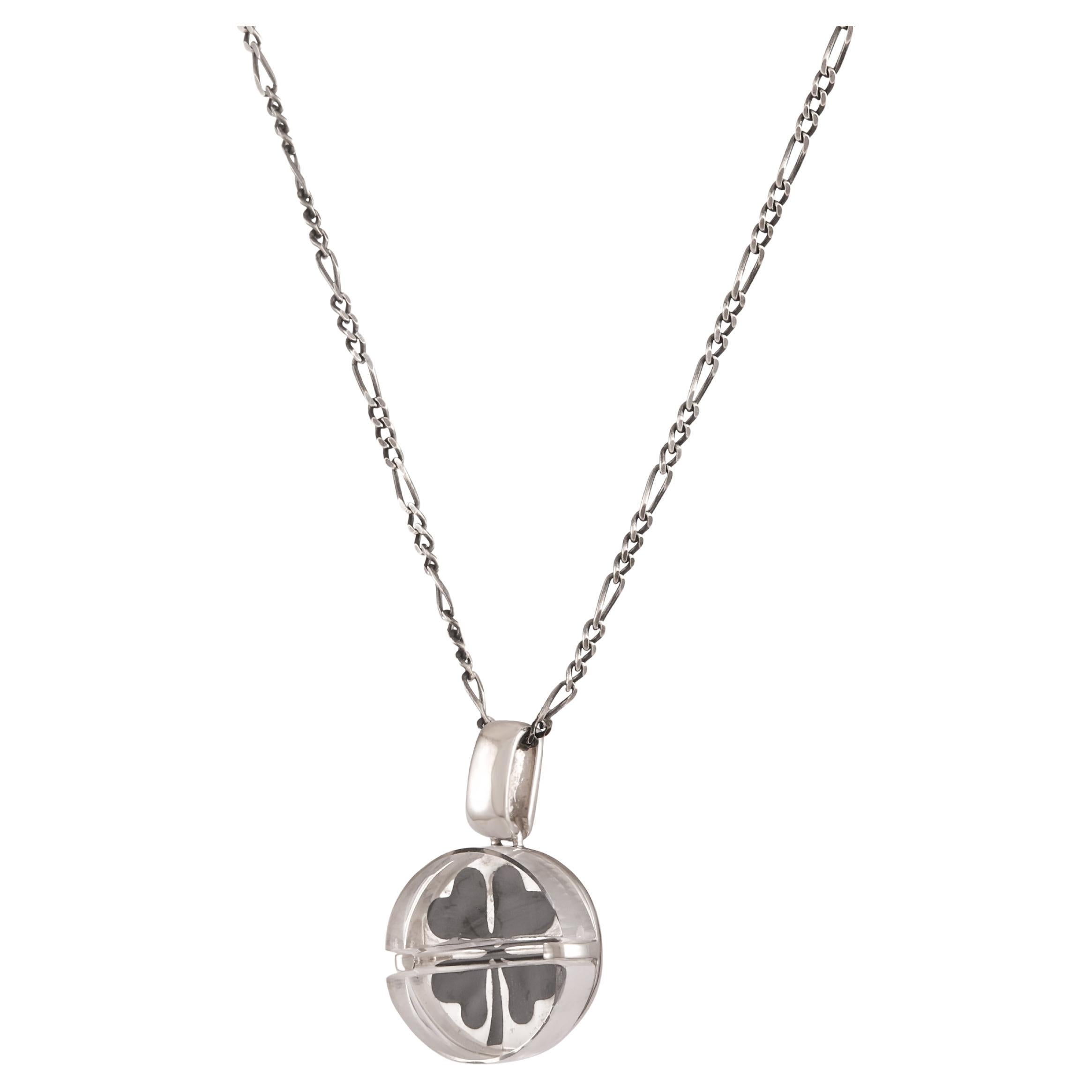 Tichu Luck Pill Pendant & Chain in Sterling Silver & Crystal in Silver Finish  For Sale
