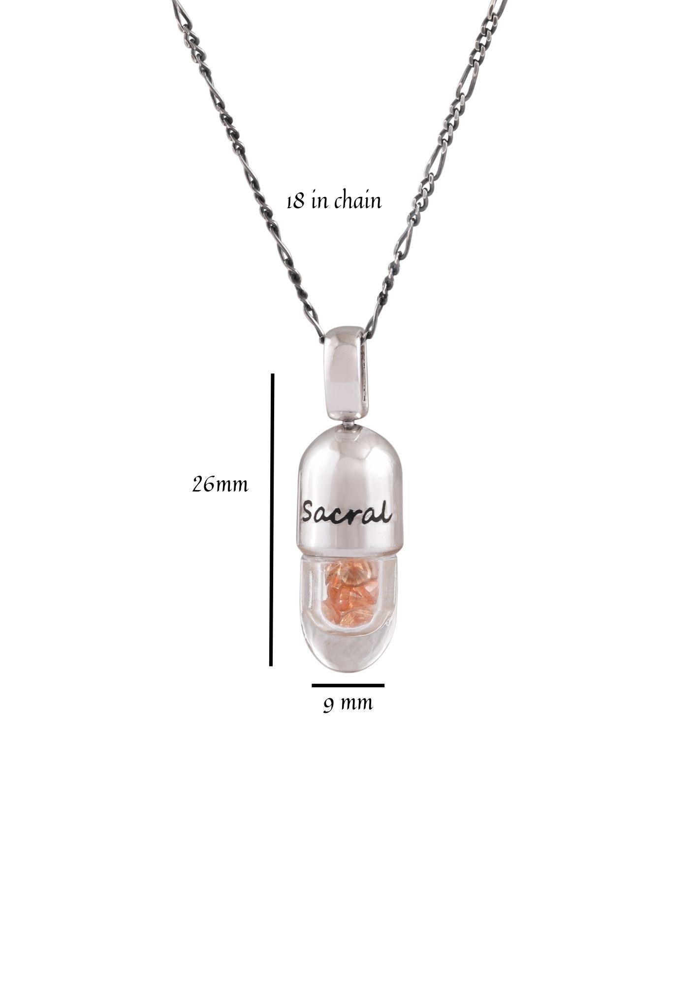 The Second Chakra or the Sacral Chakra is best described located below the navel. It is associated with Bladder, Kidney and Reproductive Organs. The Sacral Chakra is associated with Color Bright Orange. 

Each Sacral Chakra Pendant is handcrafted in