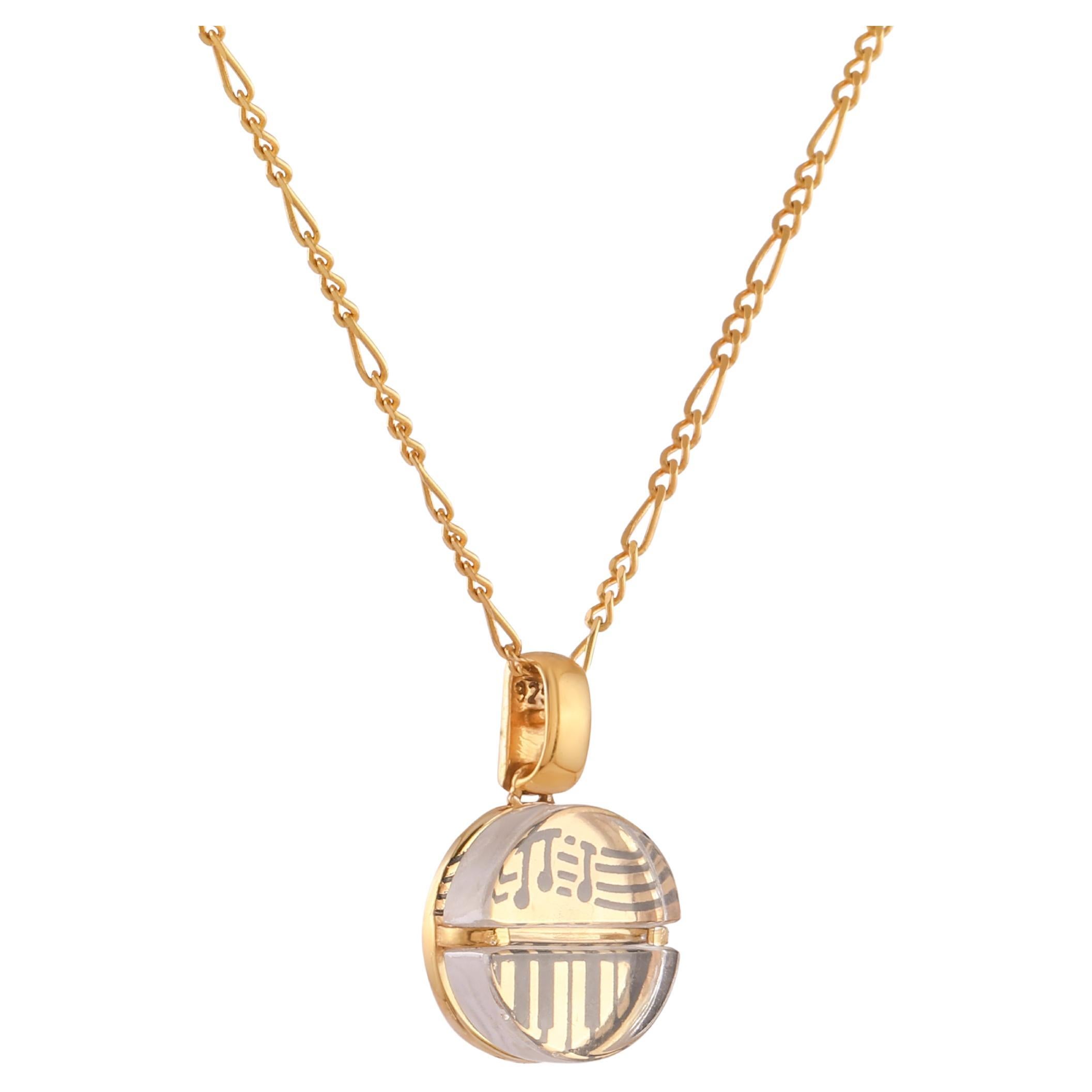 Tichu Music Pill Pendant & Chain in Sterling Silver & Crystal in Gold Finish  For Sale