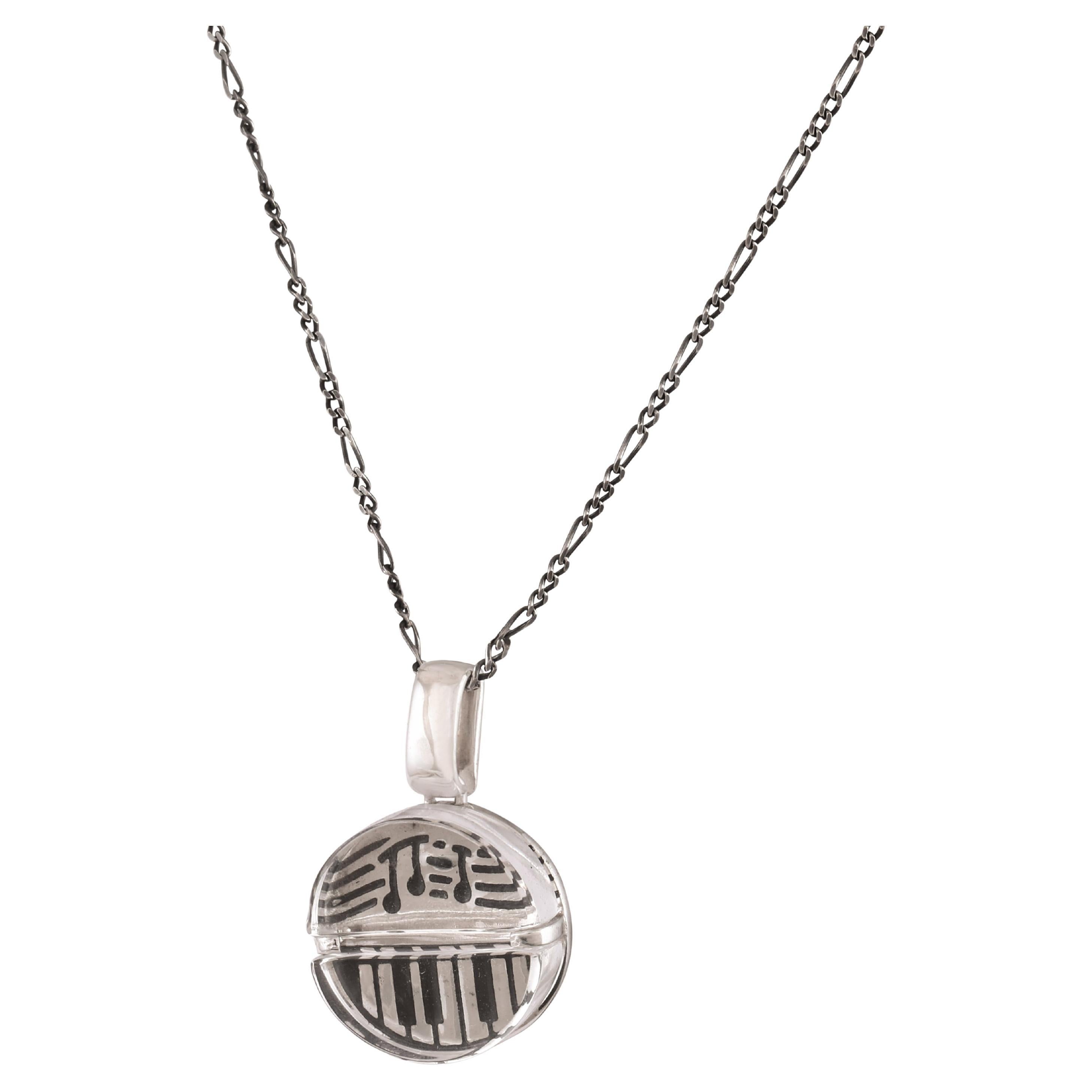 Tichu Music Pill Pendant & Chain in Sterling Silver & Crystal in Silver Finish 