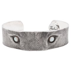 Tichu Opal Wolf Eye Cuff Sterling Silver and Crystal Quartz Size L