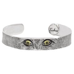 Tichu Peridot Cat Eyes Cuff in Sterling Silver and Crystal Quartz 'Size L'