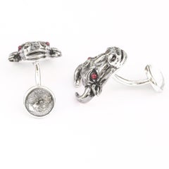Tichu Ruby and Crystal Bull Face Cufflink in Sterling Silver