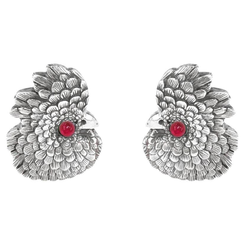 Tichu Ruby and Crystal Quartz Cockatoo Face Cufflink in Sterling Silver