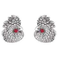 Tichu Ruby and Crystal Quartz Cockatoo Face Cufflink in Sterling Silver