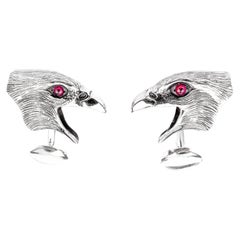 Tichu Ruby and Crystal Quartz Hawk Face Cufflink in Sterling Silver Tichu Ruby and Crystal Quartz Hawk Face Cufflink in Sterling Silver