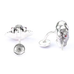 Tichu Ruby and Crystal Quartz Indian Elephant Face Cufflink in Sterling Silver