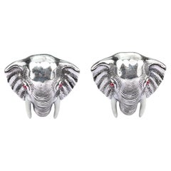 Tichu Ruby and Crystal Quartz Indian Elephant Face Cufflink in Sterling Silver