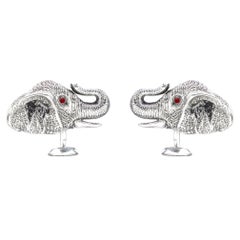 Tichu Boutons de manchette éléphant taillé en argent sterling, rubis et quartz de cristal