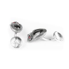 Tichu Ruby, Black Star and Crystal Quartz Owl Cufflink in Sterling Silver