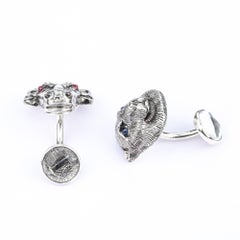 Tichu Ruby Bull Face and Blue Sapphire Bear Face Cufflink in Sterling Silver