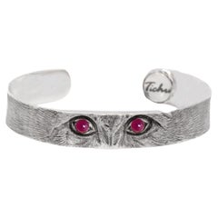 Tichu Ruby Cat Eyes Cuff in Sterling Silver and Crystal Quartz 'Size M'