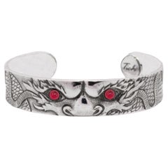 Tichu Ruby Dragon Eye Cuff Sterling Silver and Crystal Quartz Size S
