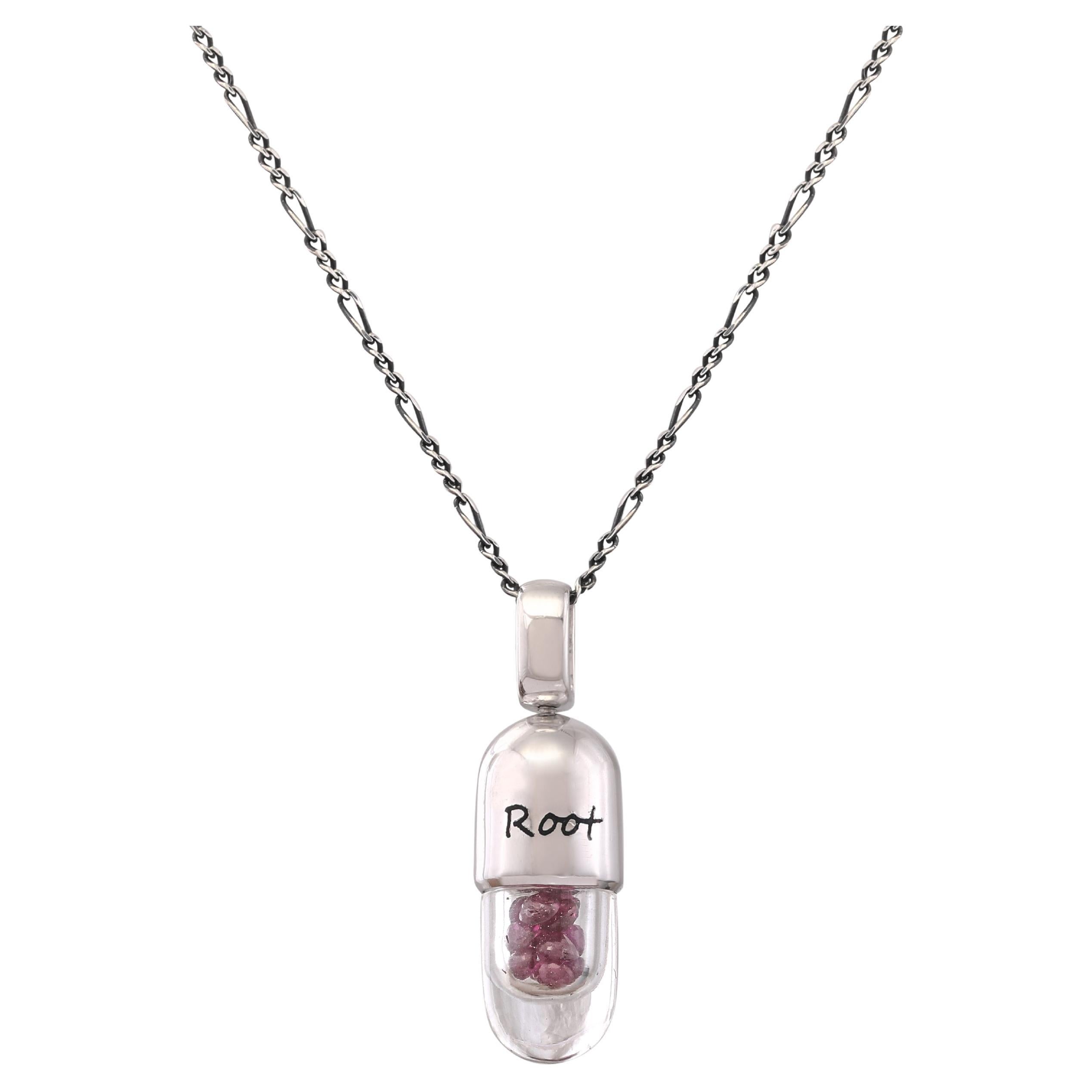 Tichu Ruby Root Chakra Pendant & Chain in Sterling Silver & Crystal(sil)  For Sale