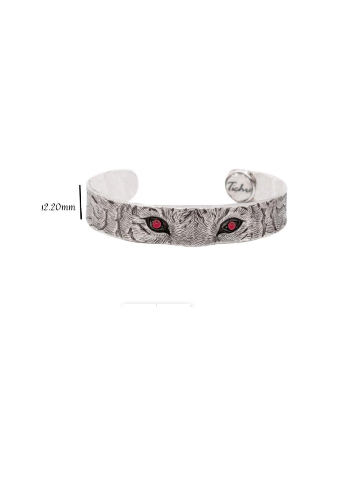 Cabochon Tichu Ruby Tiger Eye Cuff in Sterling Silver & Crystal Quartz 'Size L' For Sale